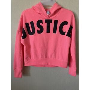 Justice Hot Coral Black Logo Dolman Long Sleeve Girls’ Pullover Hoodie Size 8